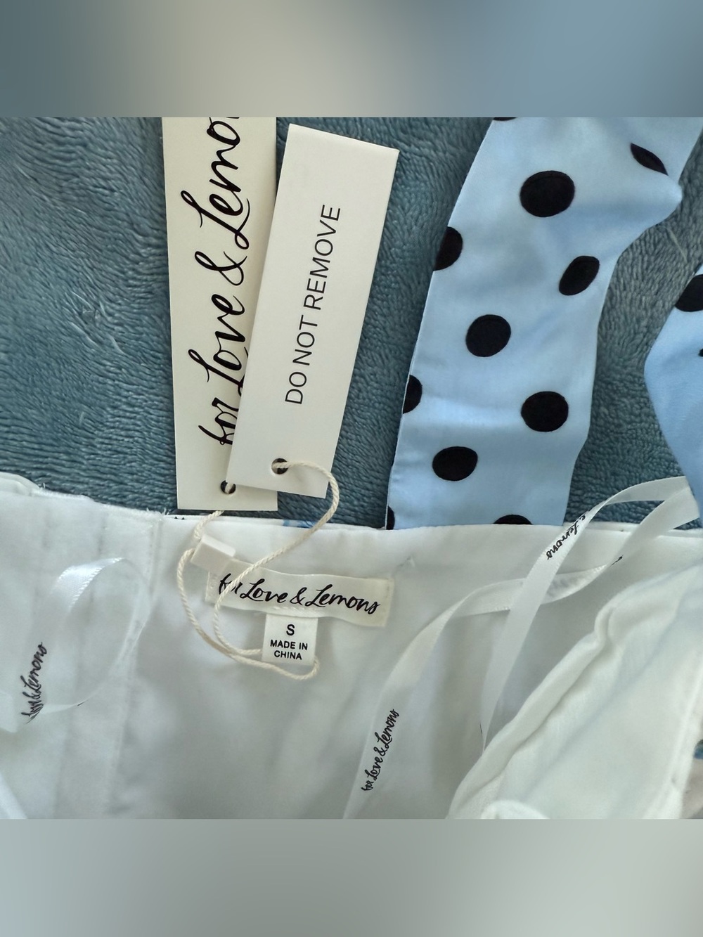 FOR LOVE & LEMONS Eugene Bustier Corset Top Floral White Blue Polka Dot Bow - Picture 8 of 8